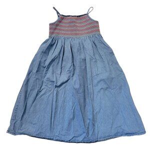 Girls‎ Hanna Andersson 6 7 Blue Jean Denim Smocked Sundress 120 Modest Summer